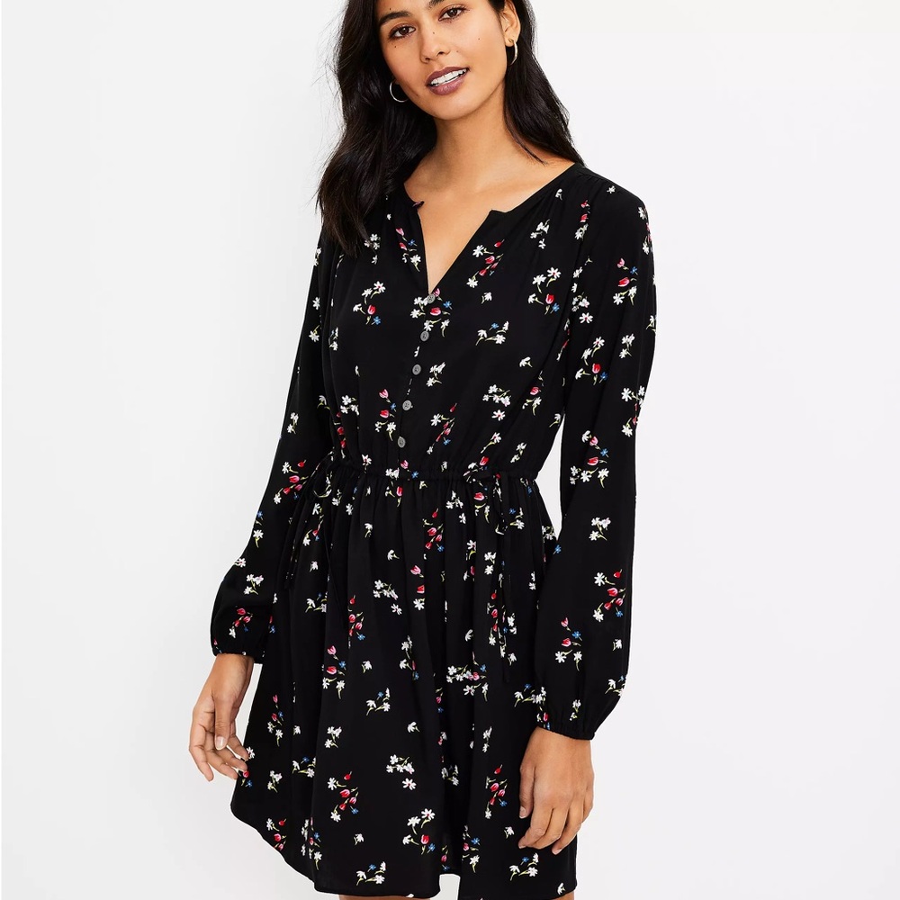 LOFT Black Floral Mini Dress
